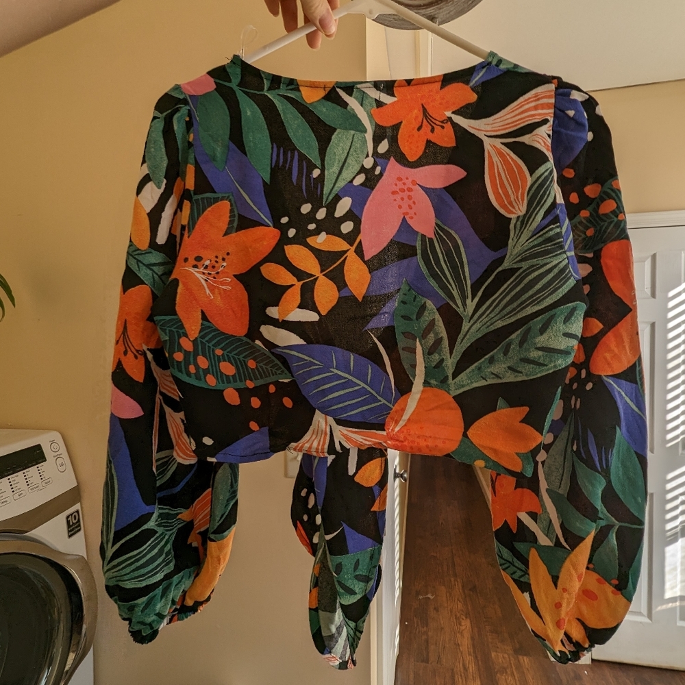 floral front tie shirt, bought off of Lulus.com.